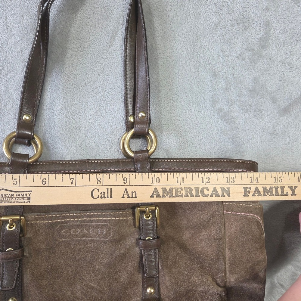 Coach Hampton Brown Suede Buckle Tote Bag F06Q-10332 Brass Y2k Minimalist Preppy - Picture 6 of 8